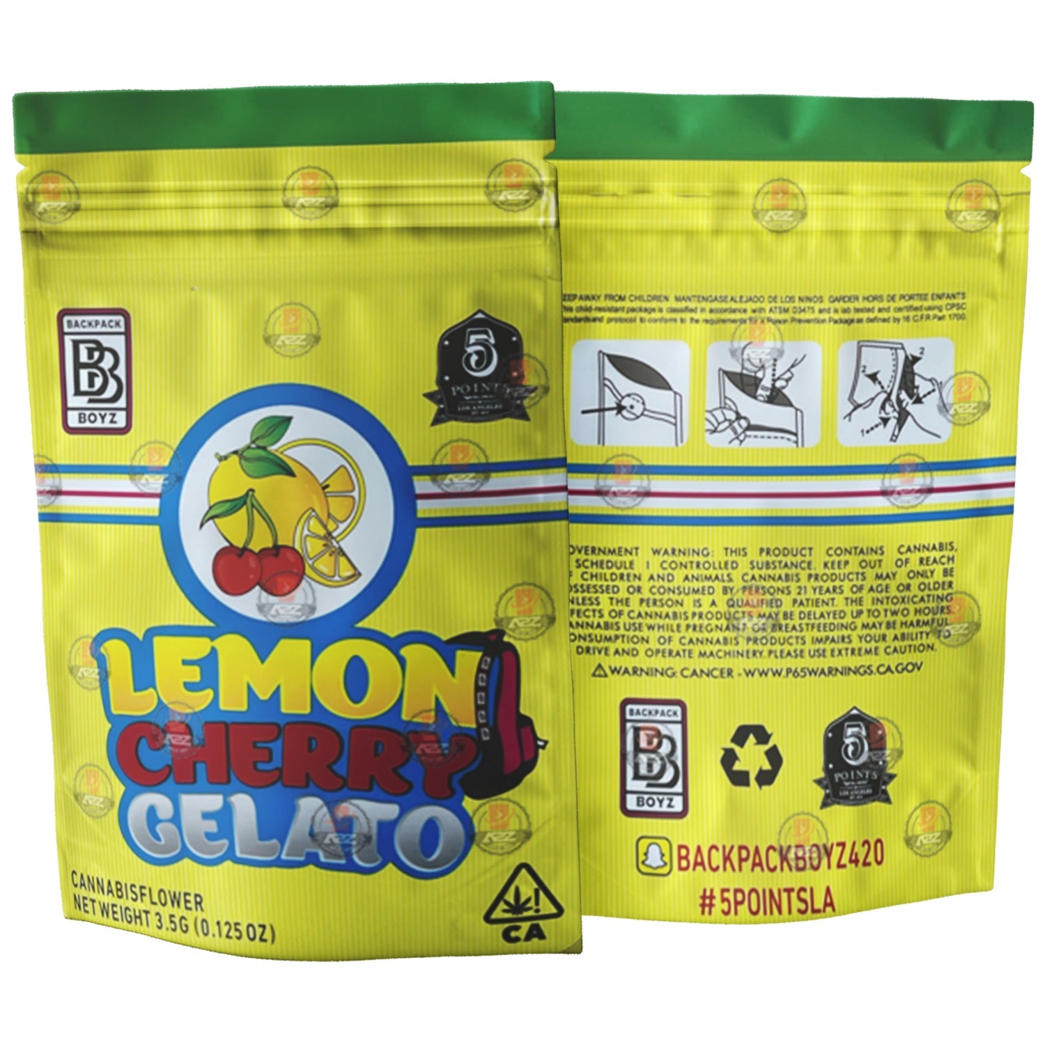 チェリーレモン Lemon Cherry Gelato Mylar Bags | Backpack Boyz 3.5g – Black