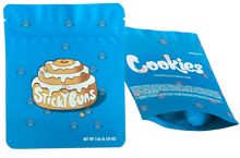 Load image into Gallery viewer, Cookies Sticky Buns Mylar Bags 3.5 Grams Smell Proof Resealable Bags w/ Holographic Authenticity Stickers and Label - Black Unicorn Hub