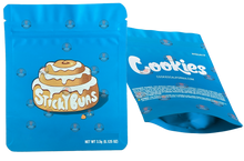 Load image into Gallery viewer, Cookies Sticky Buns Mylar Bags 3.5 Grams Smell Proof Resealable Bags w/ Holographic Authenticity Stickers and Label