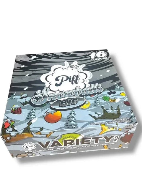 Piff Snowballs Big 16-1oz Plastic Jars - Varity Pack 16 Flavors in