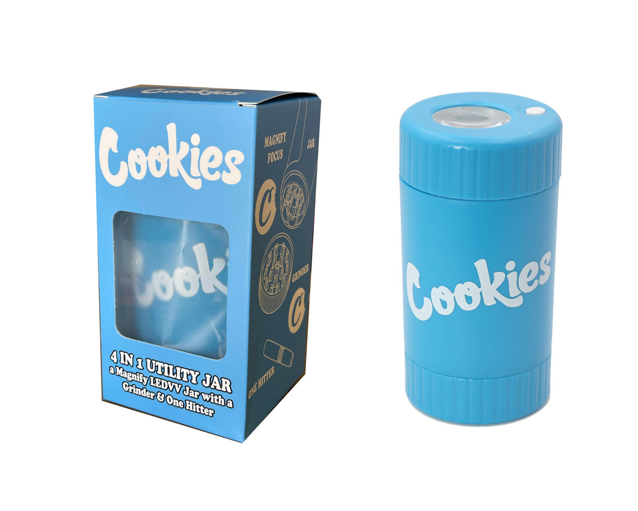 Cookies Mag Jar with Grinder Airtight storage container led magnifying