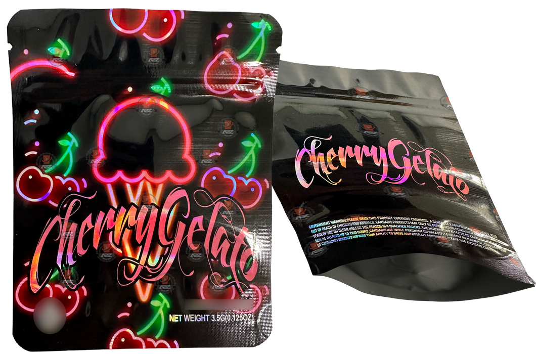 Cherry Gelato Mylar Bags 3.5g Holographic Empty Packaging