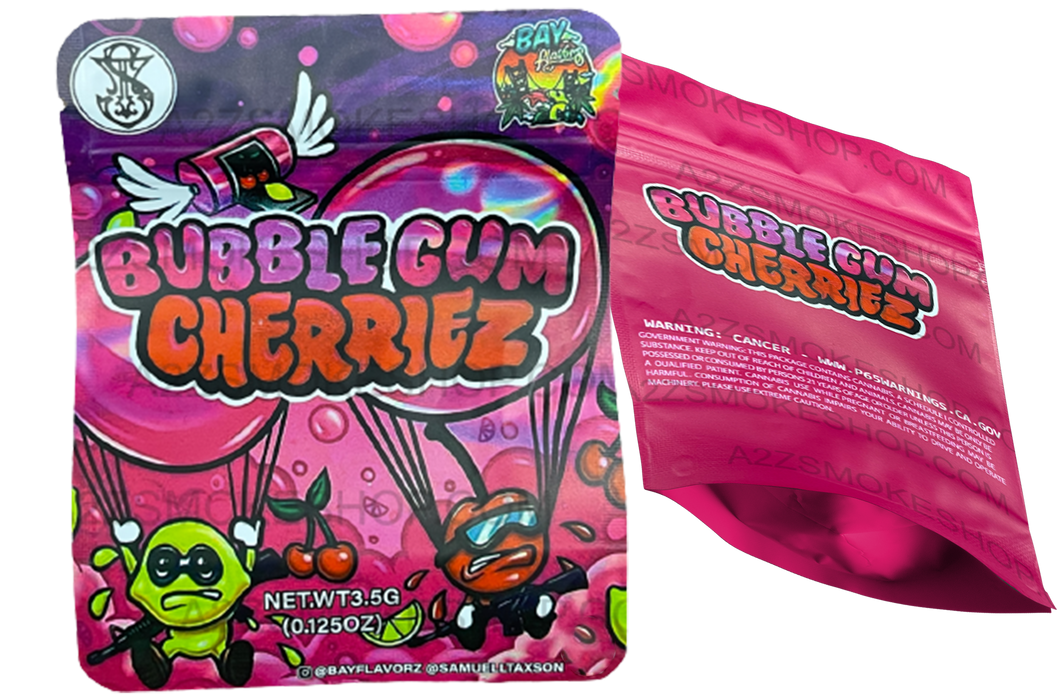 Bubblegum Cherriez Mylar bag 3.5g Smell Proof Airtight  Bay Flavors Bubblegum Cherries Packaging Only