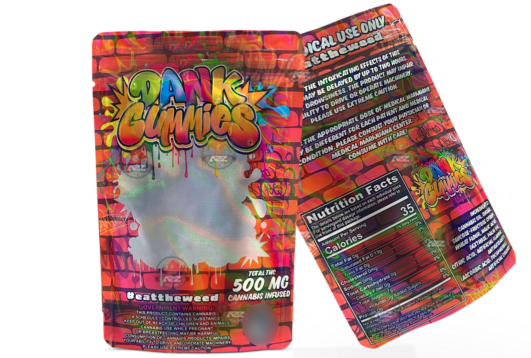 Dank Gummies 500mg Mylar Bag Red-Packaging Only