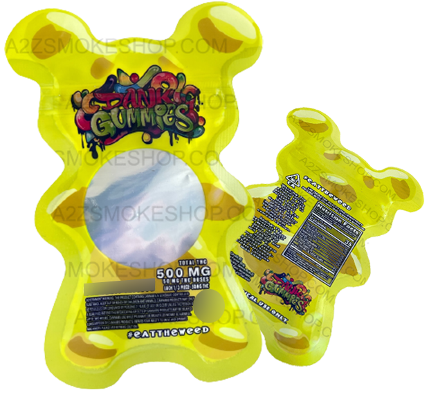 Dank Gummies Cut out 500mg  Mylar Bag with window  Yellow- Packaging Only