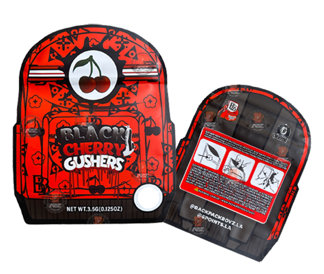 Backpack Boyz Black Cherry Gushers cut out Mylar zip lock bag 3.5G