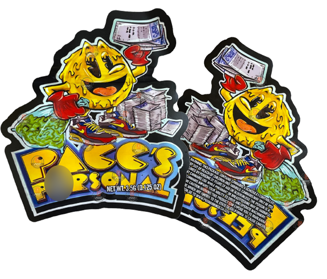 Pacc's Personal Cut Out Mylar Bags 3.5g Pac man