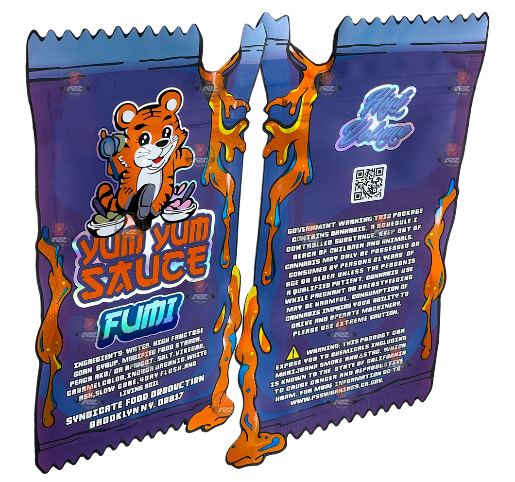 Fumi Yum Yum Sauce cut out Mylar Bags 3.5g Die Cut Holographic