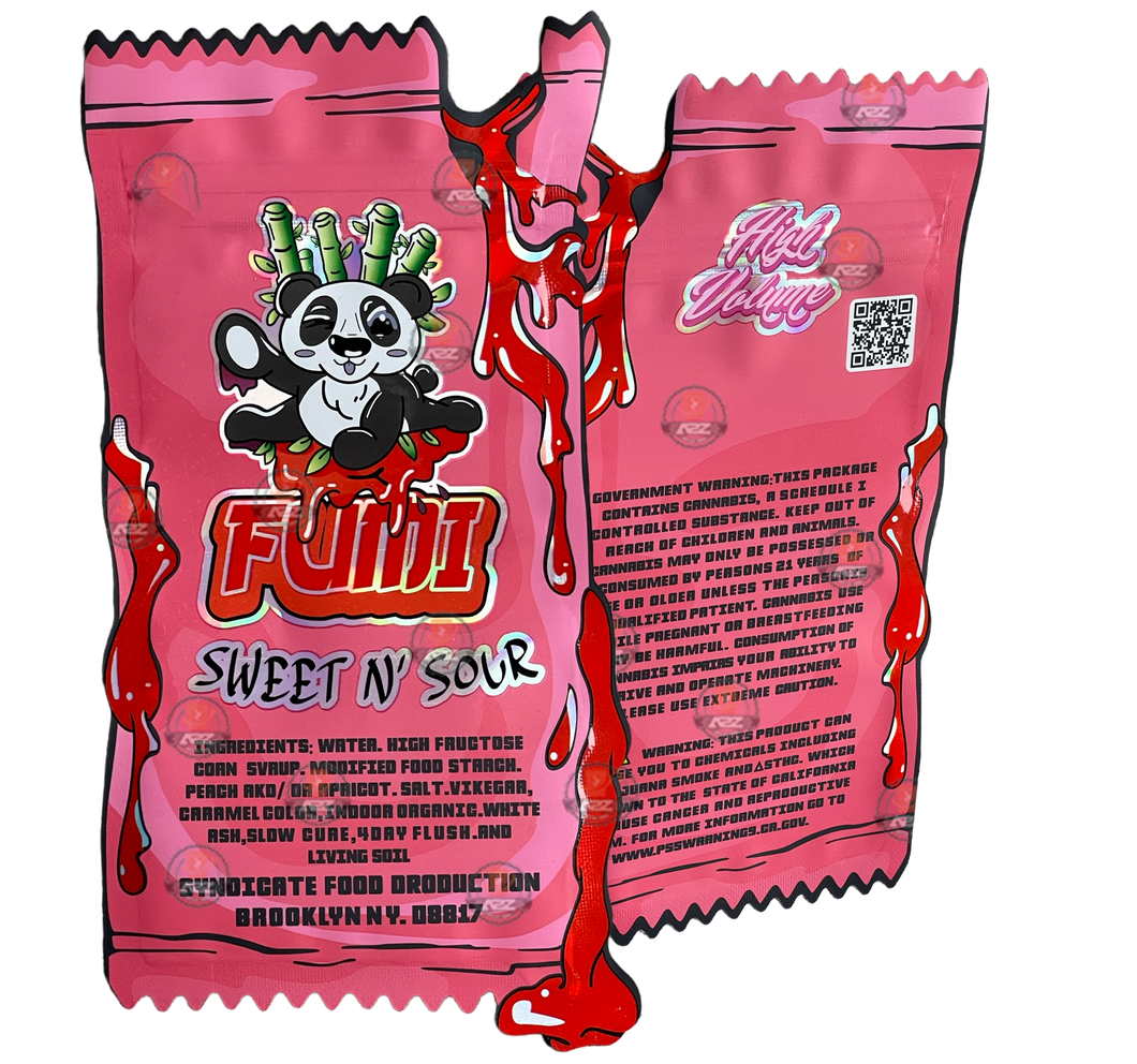 Fumi Sweet N Sour Sauce cut out Mylar Bags 3.5g Die Cut Holographic