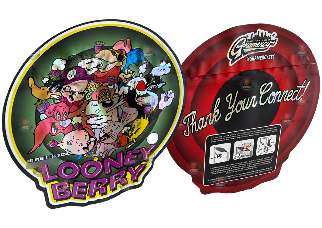 Looney Berry Mylar Bags 3.5g Holographic cut out
