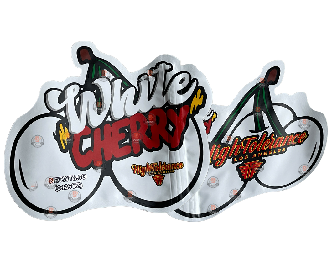 White Cherry High Tolerance Cut Out Mylar Bags 3.5g Die Cut Empty Packaging