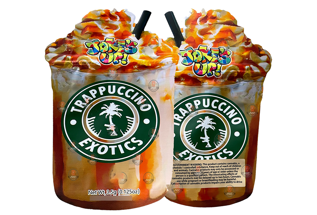 Trappuccino Exotics Mylar bag 3.5g cut out Empty Packaging Jokes UP Frappuccino