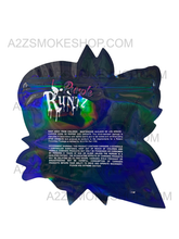 Load image into Gallery viewer, Black Unicorn Purple Runtz cut out Holographic Mylar bag 3.5g
