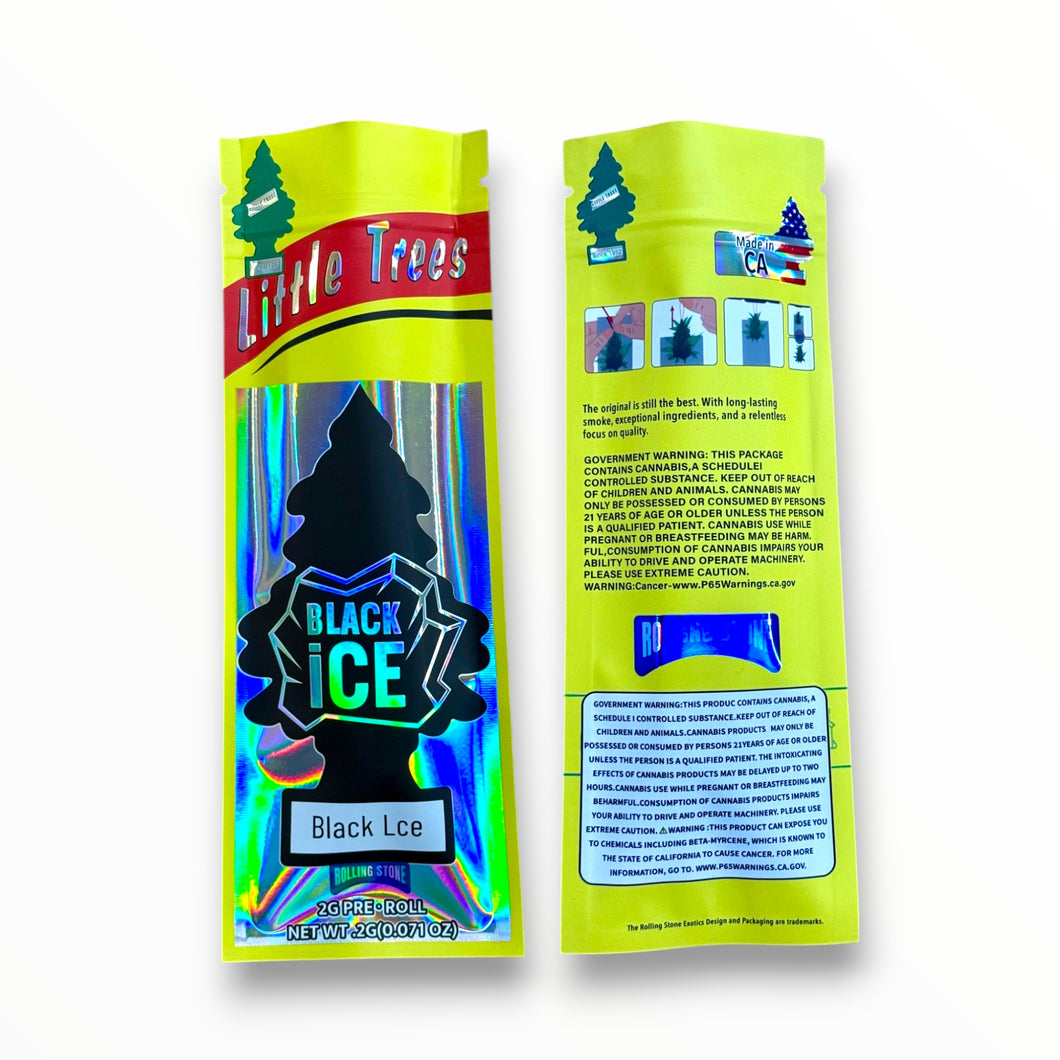 Little Trees Black Ice 2 Gram Pre Roll Packaging Net Wt. 2g(0.071oz) Holographic