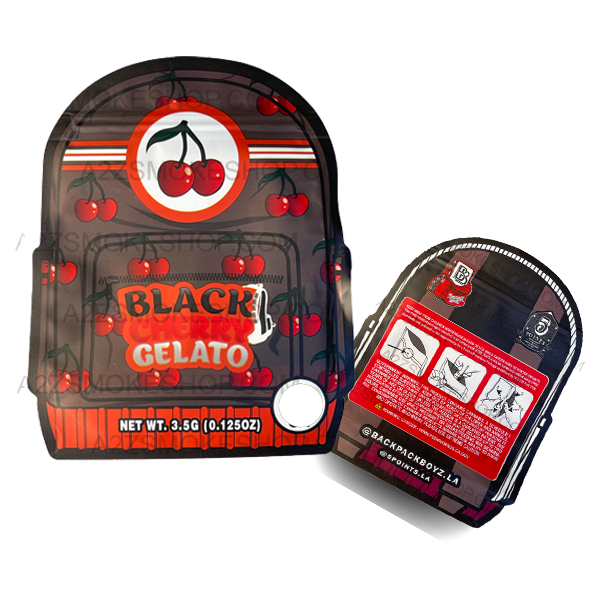 Backpack Boyz Black Cherry Gelato cut out Mylar zip lock bag 3.5G