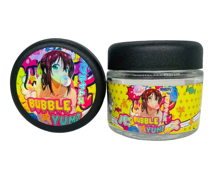 Bubble Yumz 3.5g Glass Jars with Holographic Stickers Child Resistant jar