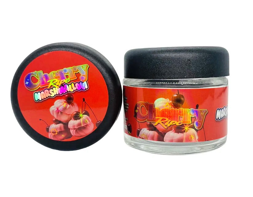 Cherry Ripe Marshmallow 3.5g Glass Jars with Holographic Stickers Child Resistant jar