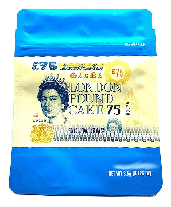 Cookies London Pound Cake Mylar Bags 3.5 Grams Smell Proof Resealable Bags w/ Holographic Authenticity Stickers