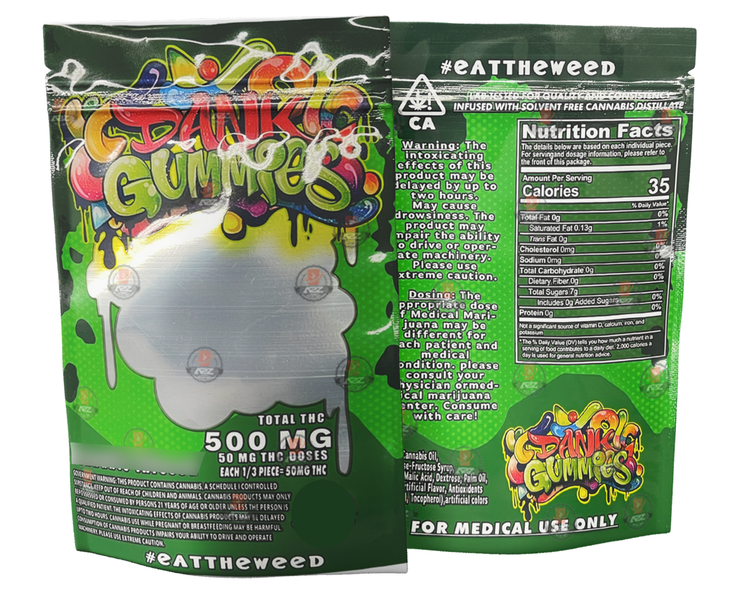 Dank Gummies 500mg  Mylar Bag Green-Packaging Only