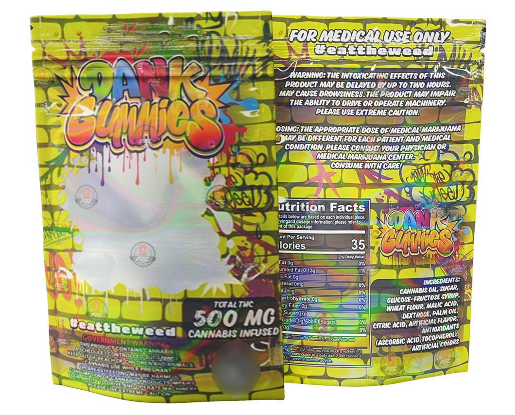 Dank Gummies 500mg Mylar Bag Yellow-Packaging Only