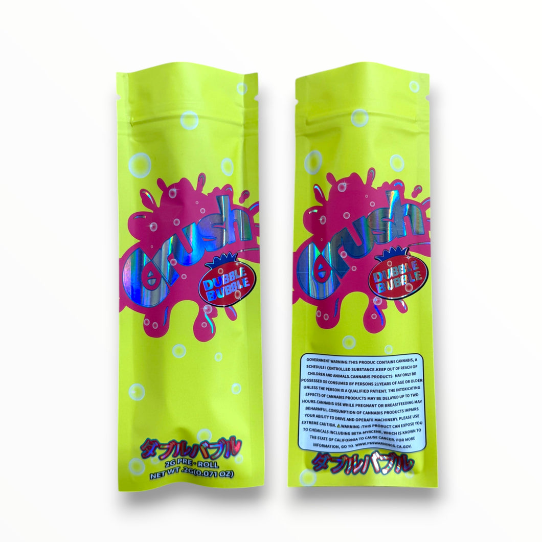 Crush Dubble Bubble 2 Gram Pre Roll Packaging Net Wt. 2g(0.071oz) Holographic