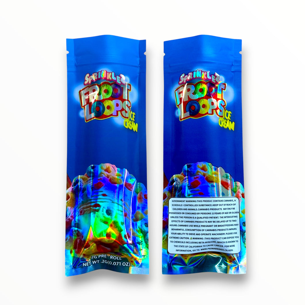 Sprinklez Froot Loops Ice Cream 2 Gram Pre Roll Packaging Net Wt. 2g(0.071oz) Holographic