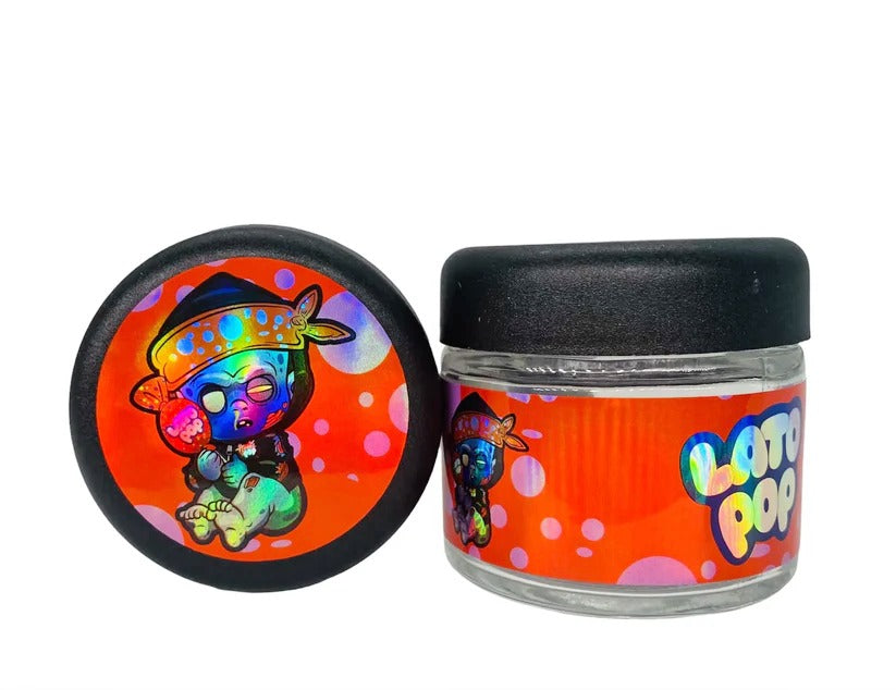 Baby Lato Pop 3.5g Glass Jars with Holographic Stickers Child Resistant jar