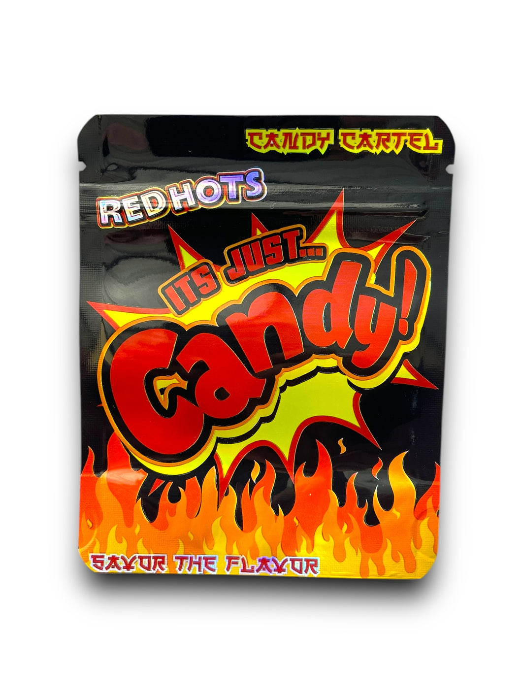 Candy Red Hot Mylar Bags 3.5g Holographic Candy Cartel