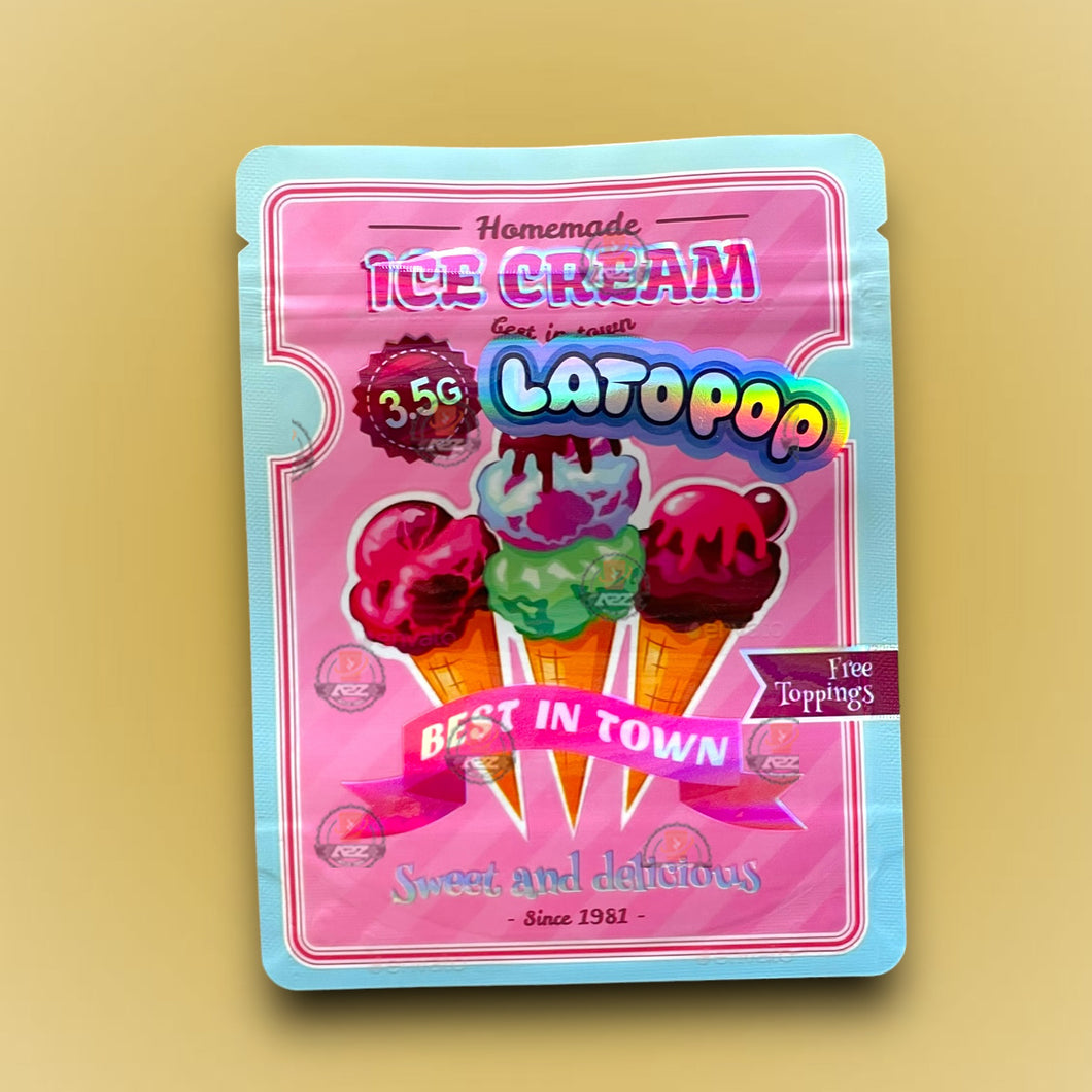 Ice Cream Lato Pop 3.5g Mylar Bag Holographic- Best In Town High Tolerance