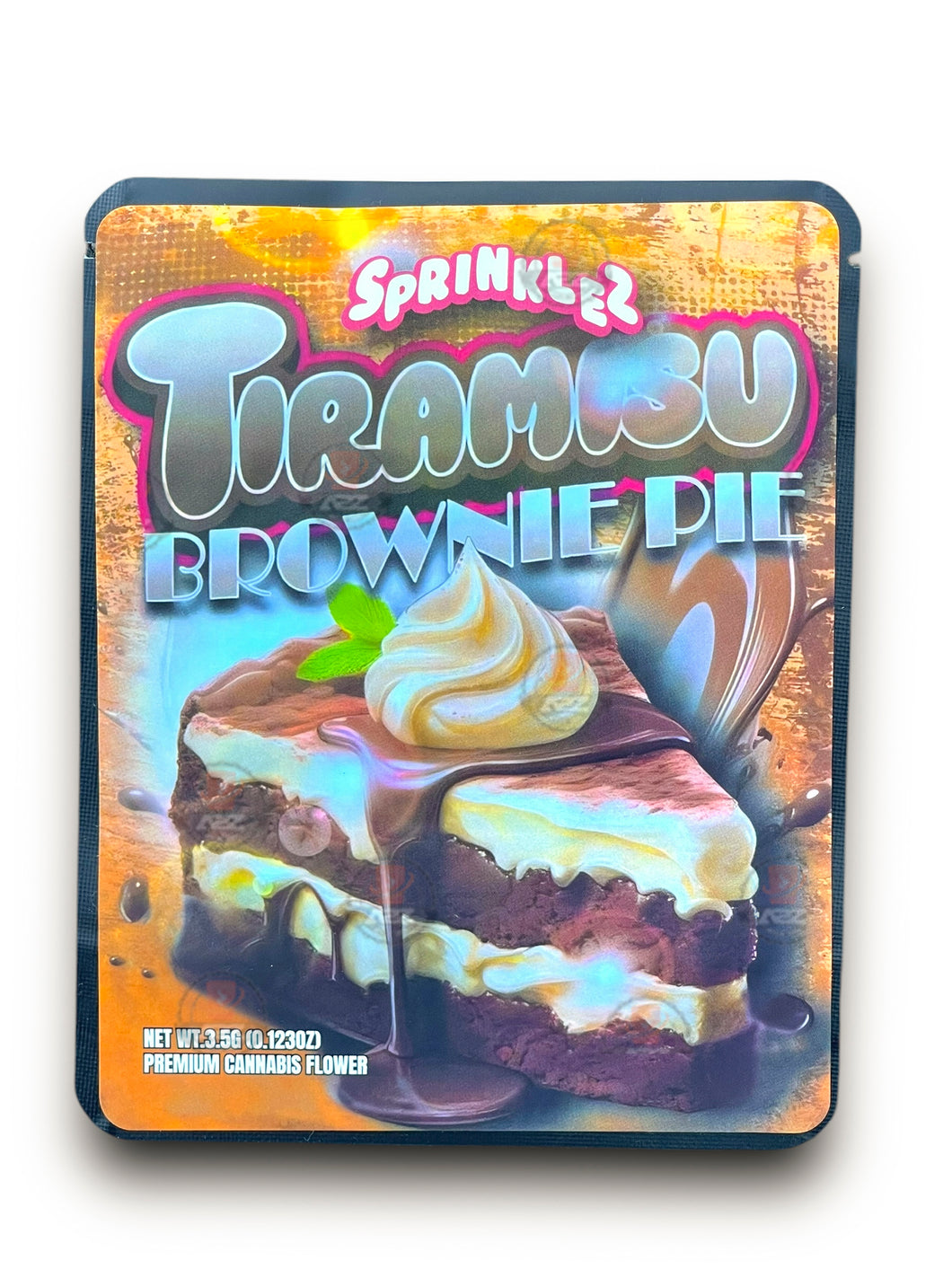 Sprinklez Tiramisu Brownie Pie 3.5G Mylar Bags -With stickers and label