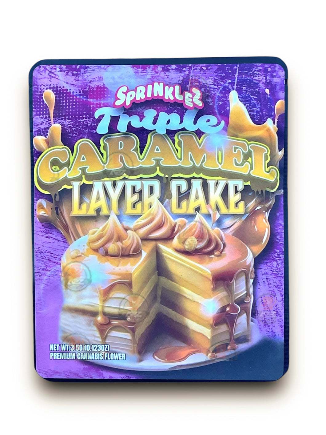 Sprinklez Triple Caramel Layer Cake 3.5G Mylar Bags -With stickers and label