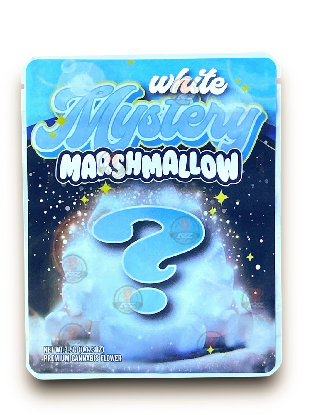 Sprinklez White Mystery Marshmallow 3.5G Mylar Bags -With stickers and label