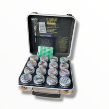Load image into Gallery viewer, Whole Melt Passport Edition 1oz Glass Jars - Varity Pack 16 Strains in box Empty Jars
