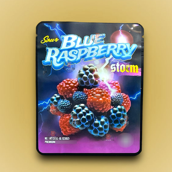 Sprinklez Sour Blue Raspberry Storm 3.5G Mylar Bags -With stickers