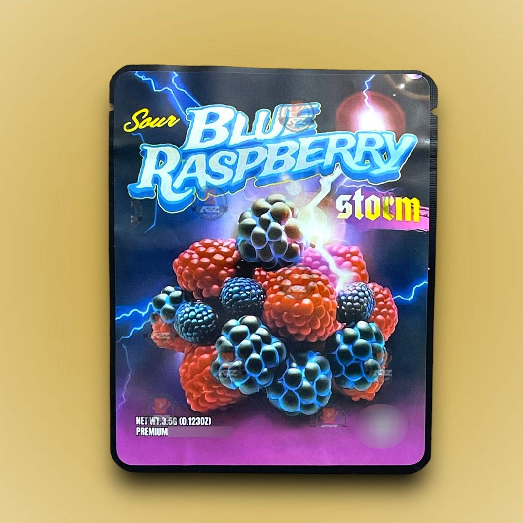 Sprinklez Sour Blue Raspberry Storm 3.5G Mylar Bags -With stickers and labels