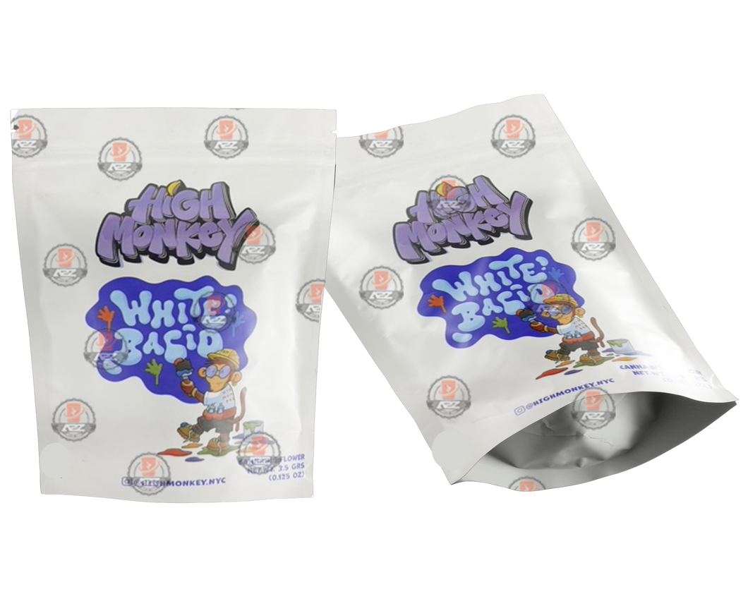 High Monkey White Bacio Mylar bag 3.5g Smell Proof Airtight Mylar Bag- Packaging Only