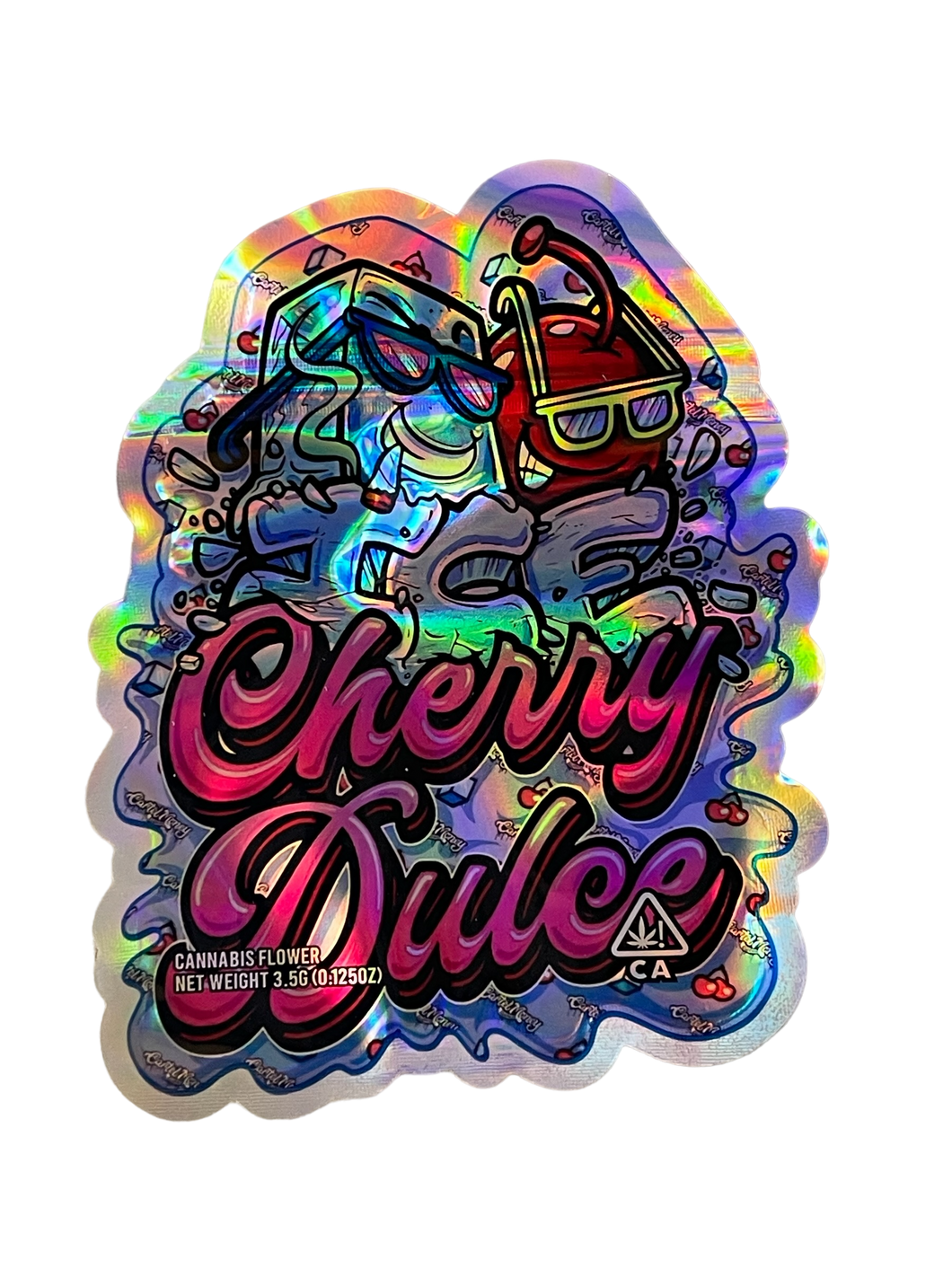 Cherry Dulce Cut out Mylar zip lock bag 3.5G Holographic