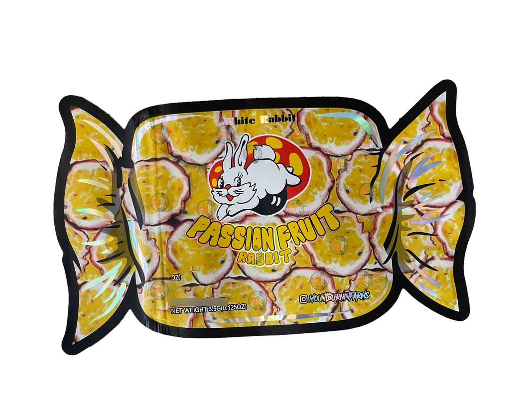 White Rabbit Passion Fruit Cut out Mylar zip lock bag 3.5G