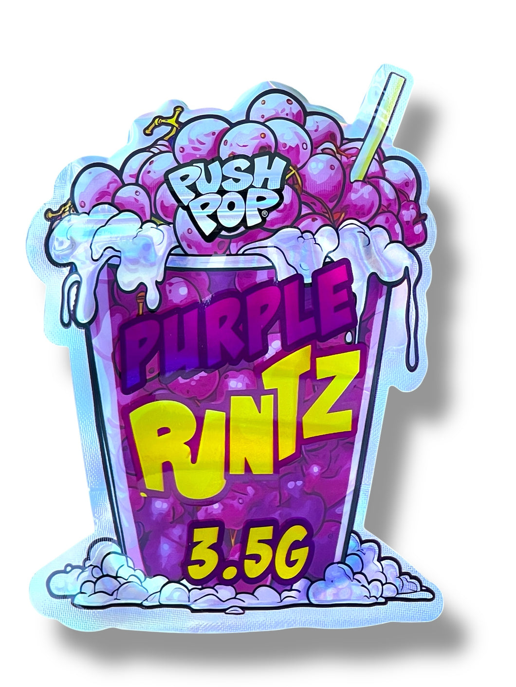 Push Pop Purple Runtz Mylar Bag 3.5g shape bag