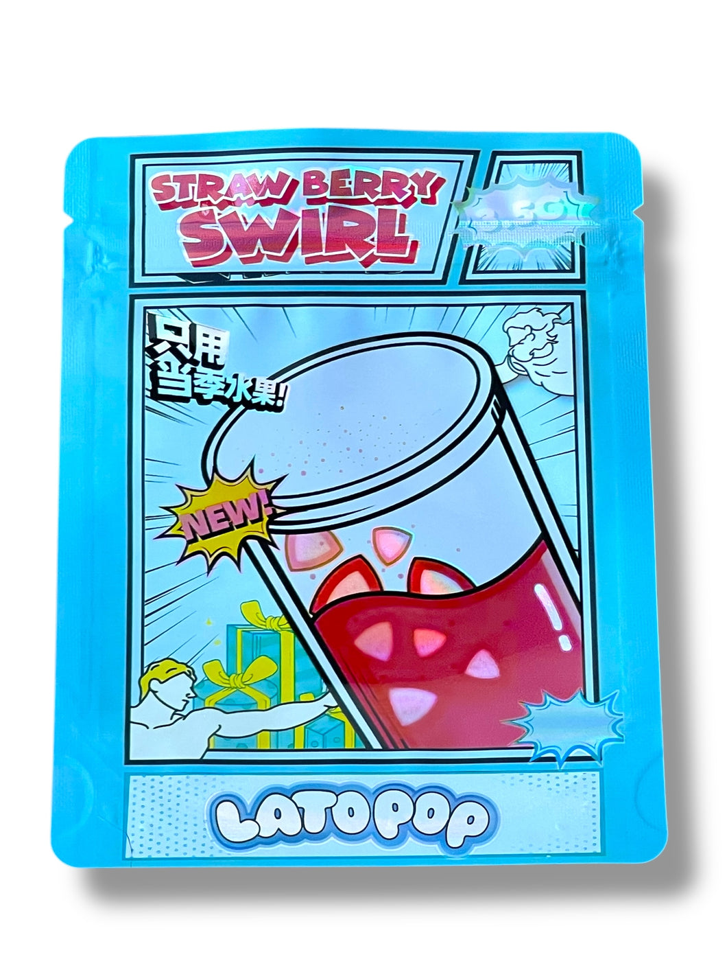 Strawberry Swirl Lato Pop Mylar Bag 3.5g shape bag