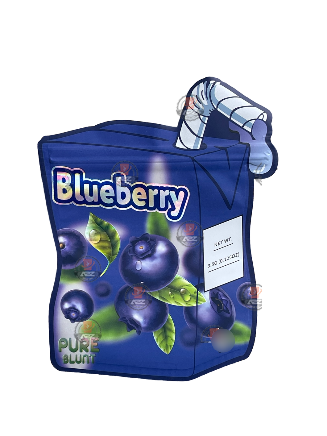 Blueberry 3.5 grams Juice Box Mylar Bag Pure Blunt Holographic