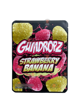 Load image into Gallery viewer, Sprinklez Gumdropz Strawberry Banana Mylar Bags 3.5g Sticker base Bag -With stickers and labels
