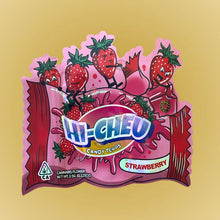 Load image into Gallery viewer, Hi Cheu Strawberry Candy Terps 3.5G Mylar Bag Cut Out-Holographic
