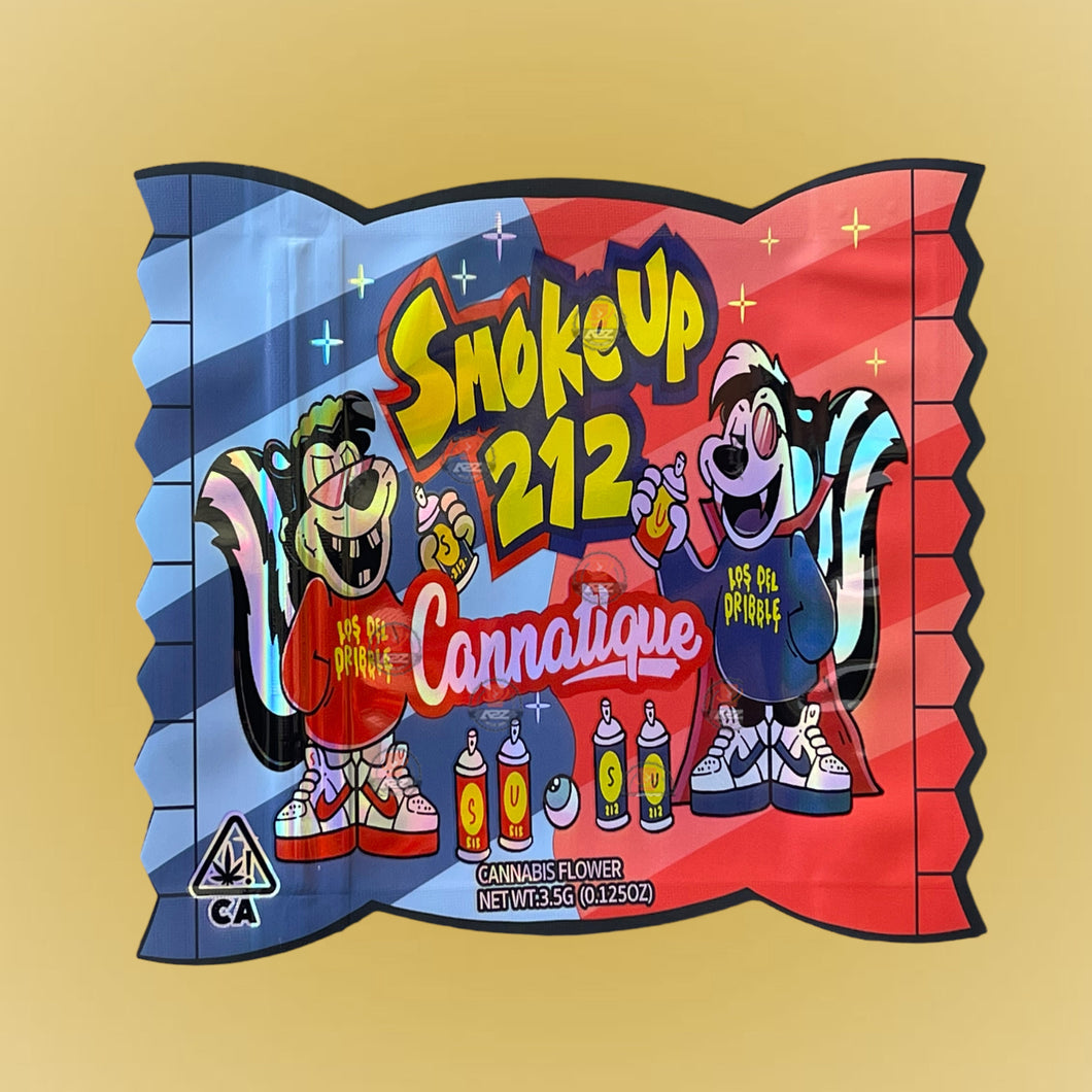 Cannatique Smoke UP 212 3.5G Mylar Bags Cut Out-Holographic