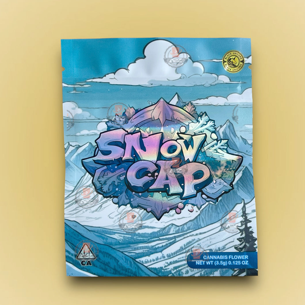 Snow Cap 3.5g Mylar Bags Black Unicorn Packaging Only- Holographic