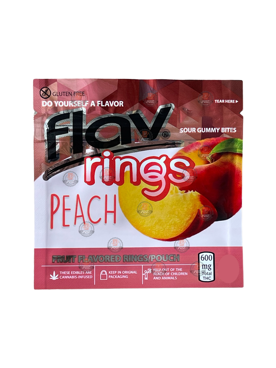 Flav Rings Peach 3.5g Mylar Bag Holographic
