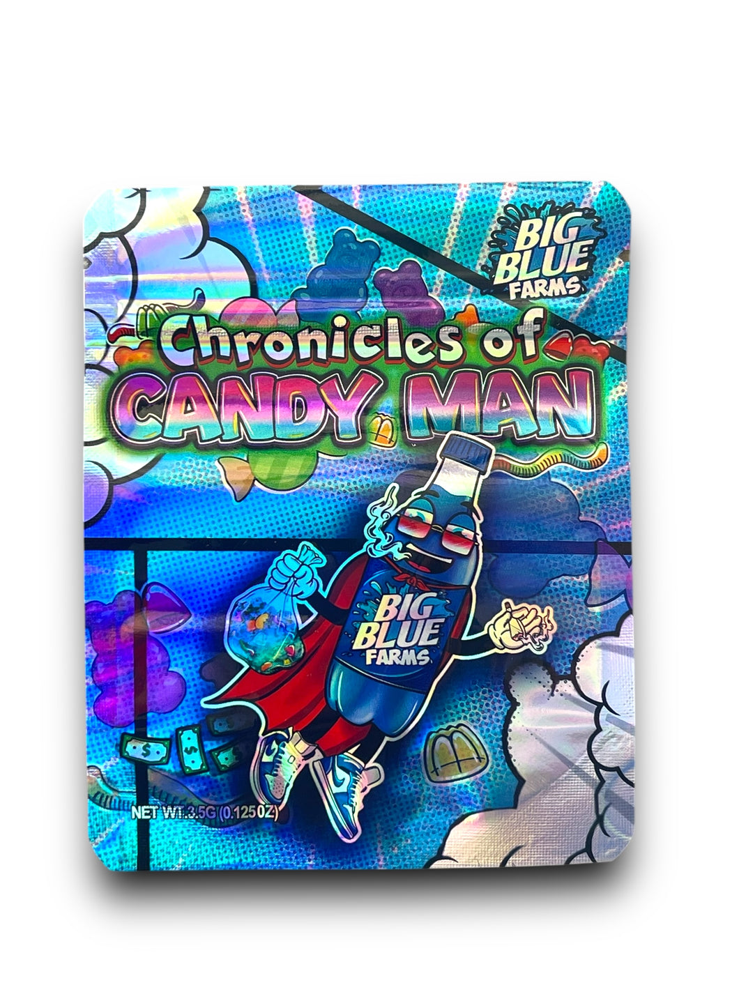 Chronicles of Candy Man Mylar Bags 3.5g Holographic Big Blue Farms