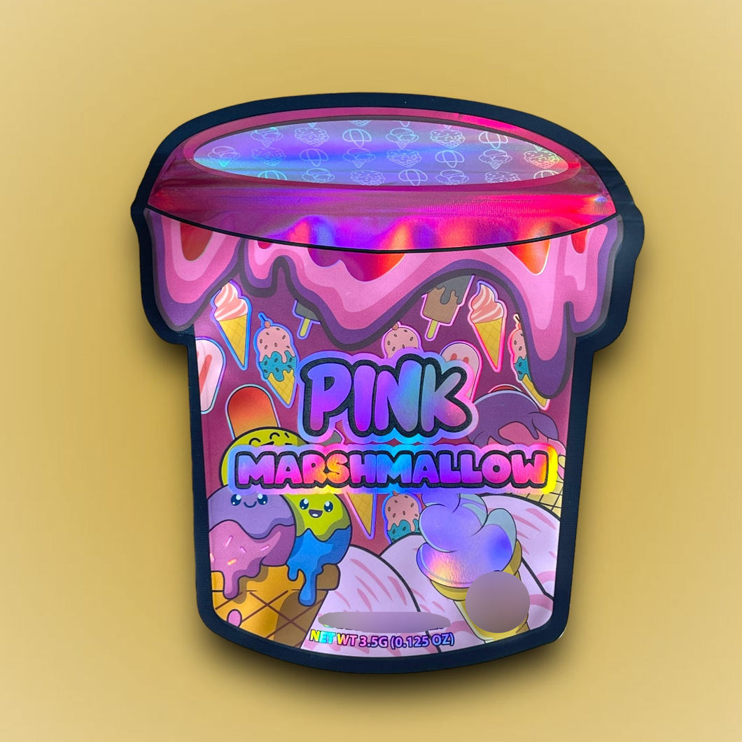Pink Marshmallow 3.5G Mylar Bag Holographic