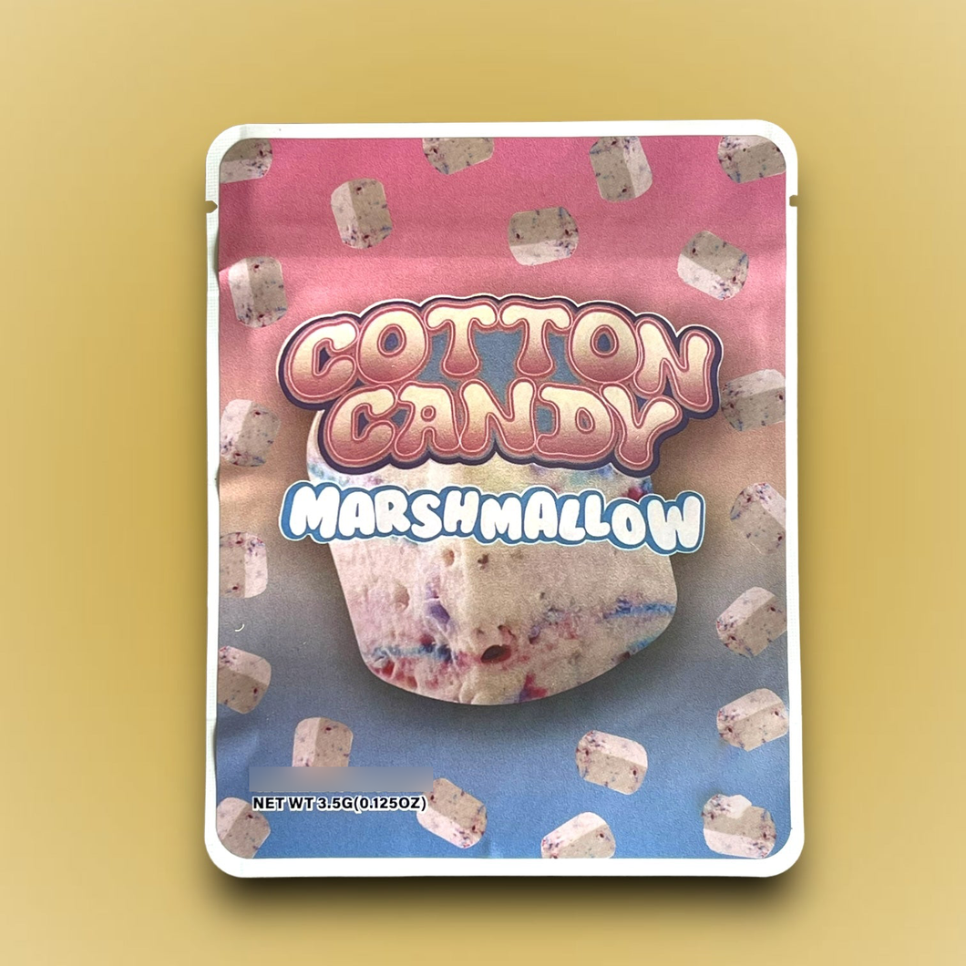 Cotton Candy Marshmallow Mylar Bags 3.5g Sticker base Bag -With stickers and labels