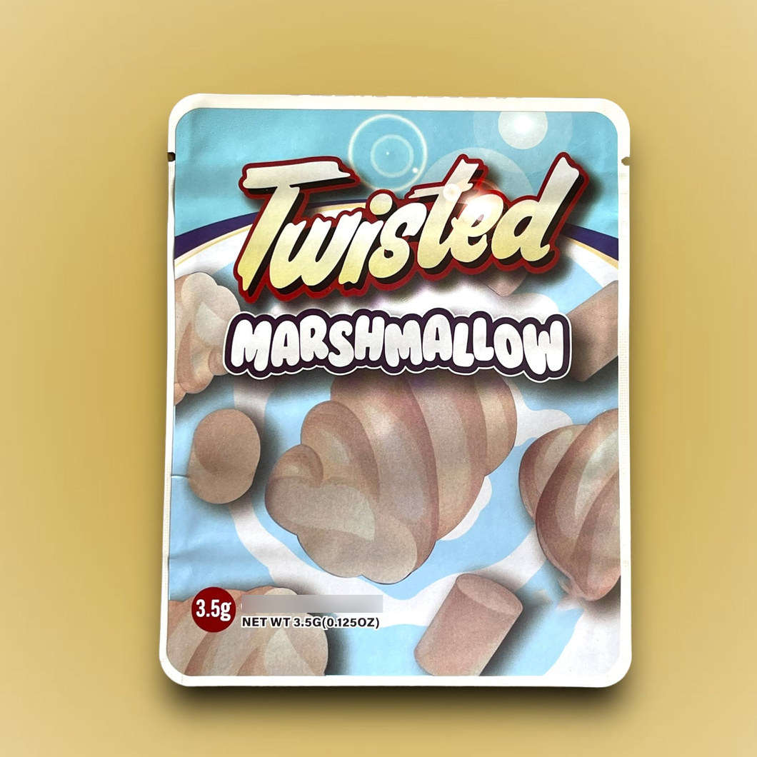Twisted Marshmallow Mylar Bags 3.5g Sticker base Bag -With stickers and labels